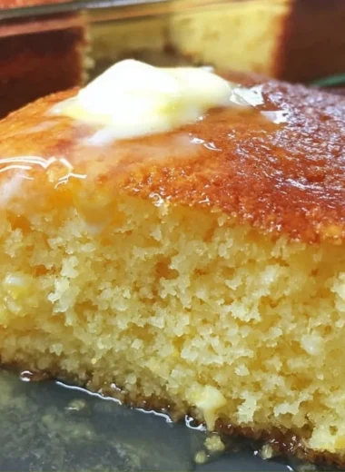 Moist Jiffy Cornbread served in a dish, ready to enjoy as a side dish.