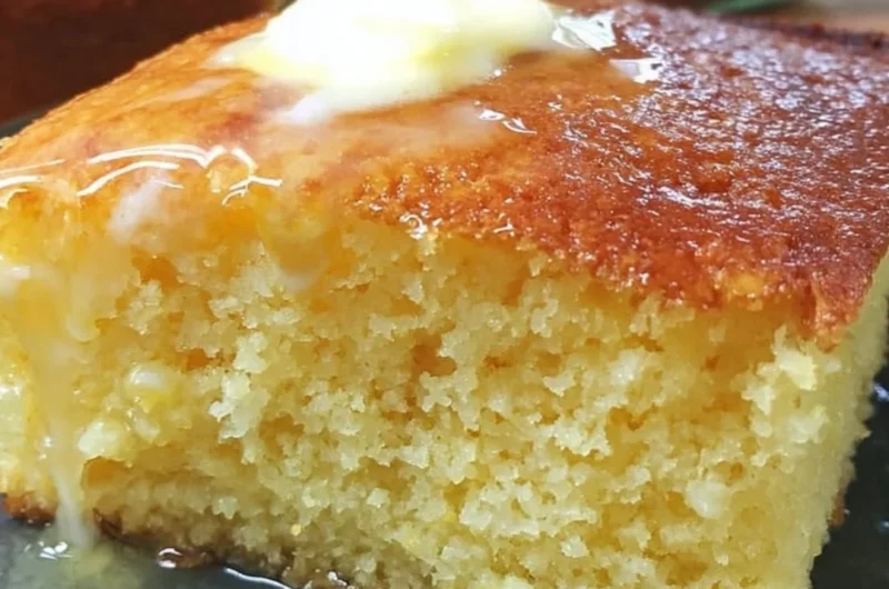 Moist Jiffy Cornbread served in a dish, ready to enjoy as a side dish.