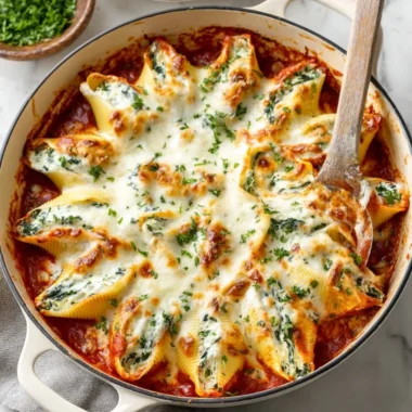Delicious plate of stuffed shells with cheese and marinara sauce