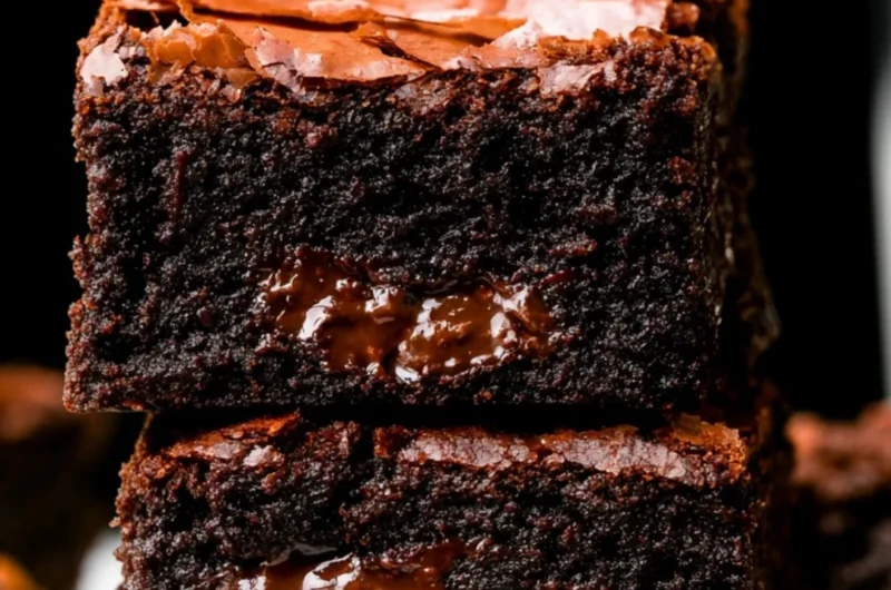 Ultimate fudgy brownies topped with chocolate drizzle and sprinkles