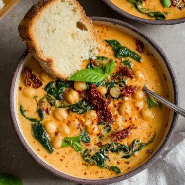 Bowl of Tuscan garbanzo bean soup topped with fresh herbs