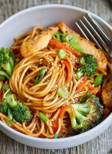 15-minute chicken stir fry noodles with colorful vegetables