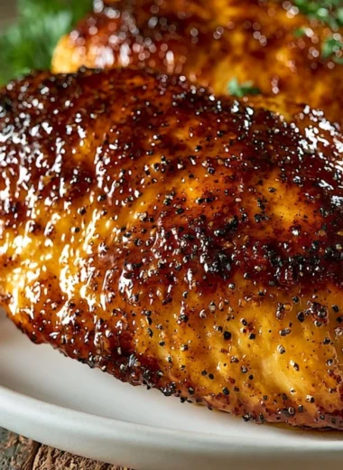 Delicious garlic brown sugar chicken served with vegetables on a plate.
