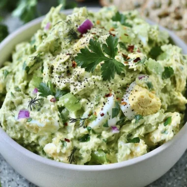Herby avocado egg salad served in a bowl, perfect for a quick lunch