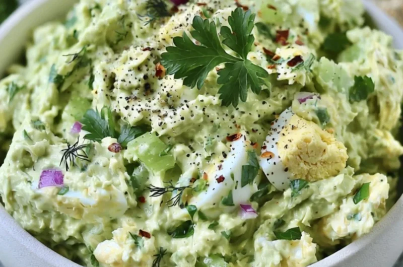 Herby avocado egg salad served in a bowl, perfect for a quick lunch