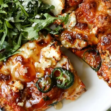 Hot honey and goat cheese pepperoni pizza with fresh ingredients and flavor