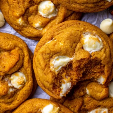 Homemade Pumpkin White Chocolate Chip Cookies on a cooling rack