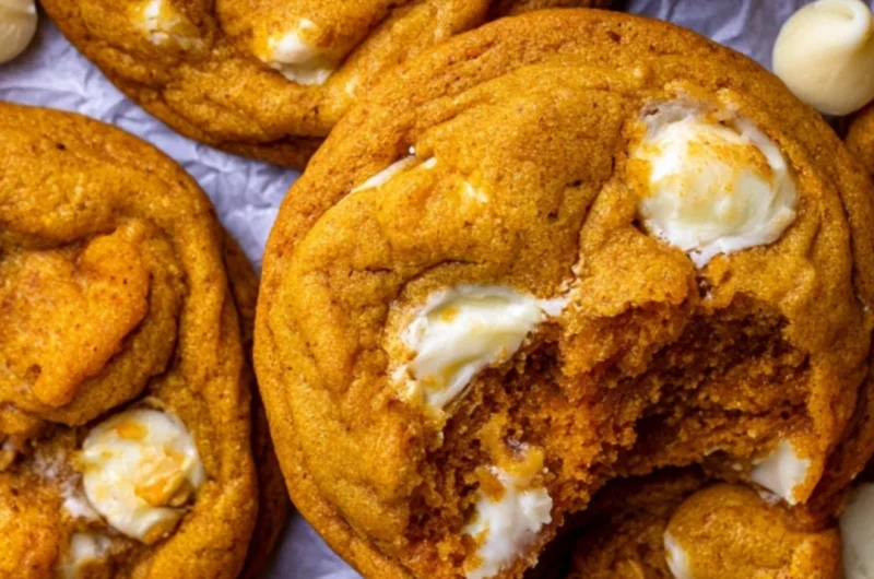 Homemade Pumpkin White Chocolate Chip Cookies on a cooling rack
