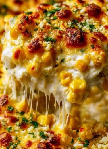 Delicious Street Corn Chicken Casserole topped with fresh herbs and spices.