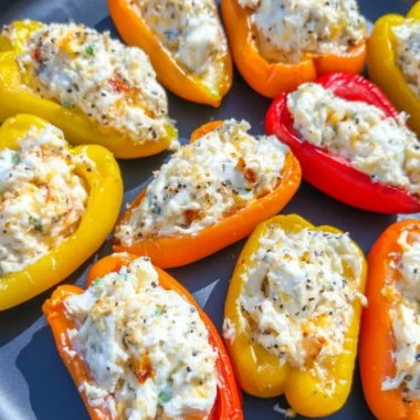 Colorful stuffed mini peppers filled with savory ingredients on a platter