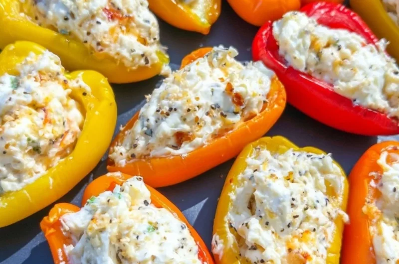 Colorful stuffed mini peppers filled with savory ingredients on a platter