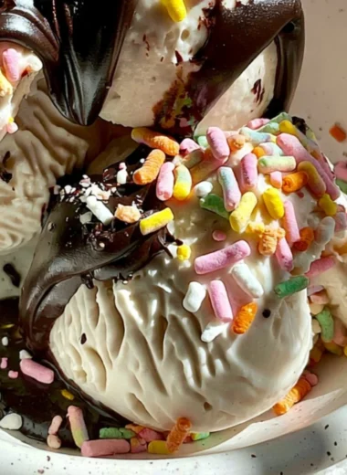 Bowl of creamy cottage cheese ice cream topped with fresh fruit