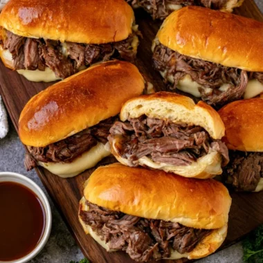 Cozy Crockpot French dip sandwiches with tender beef and au jus