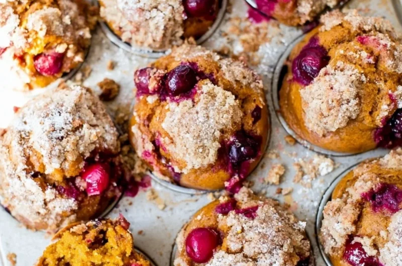 Delicious pumpkin spice cranberry muffins fresh out of the oven