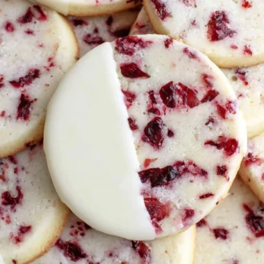 Freshly baked cranberry almond shortbread cookies on a festive plate