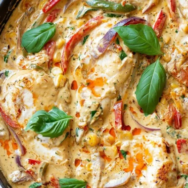 Creamy pesto chicken served with garlic and pasta in a vibrant dish.